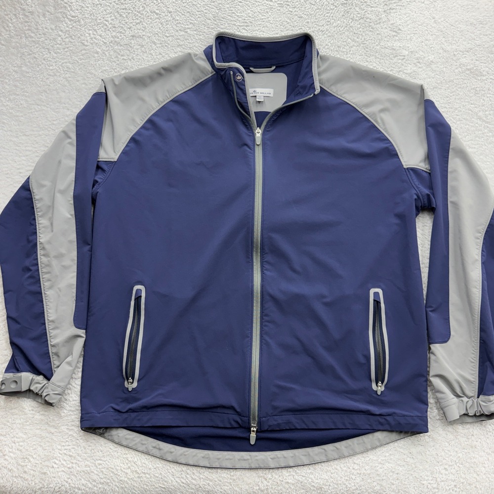 Peter Millar Crown Sport Mens XL Full Zip Jacket Navy Blue Grey Colorblock Golf